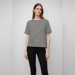 NWOT Lafayette 148 Size M New York Black and White Striped Short-Sleeve Tee